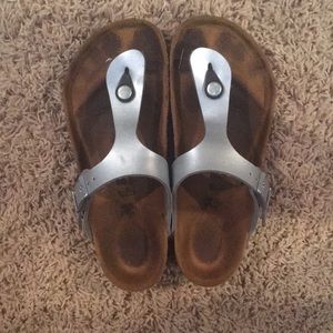 Silver thong Birkenstocks